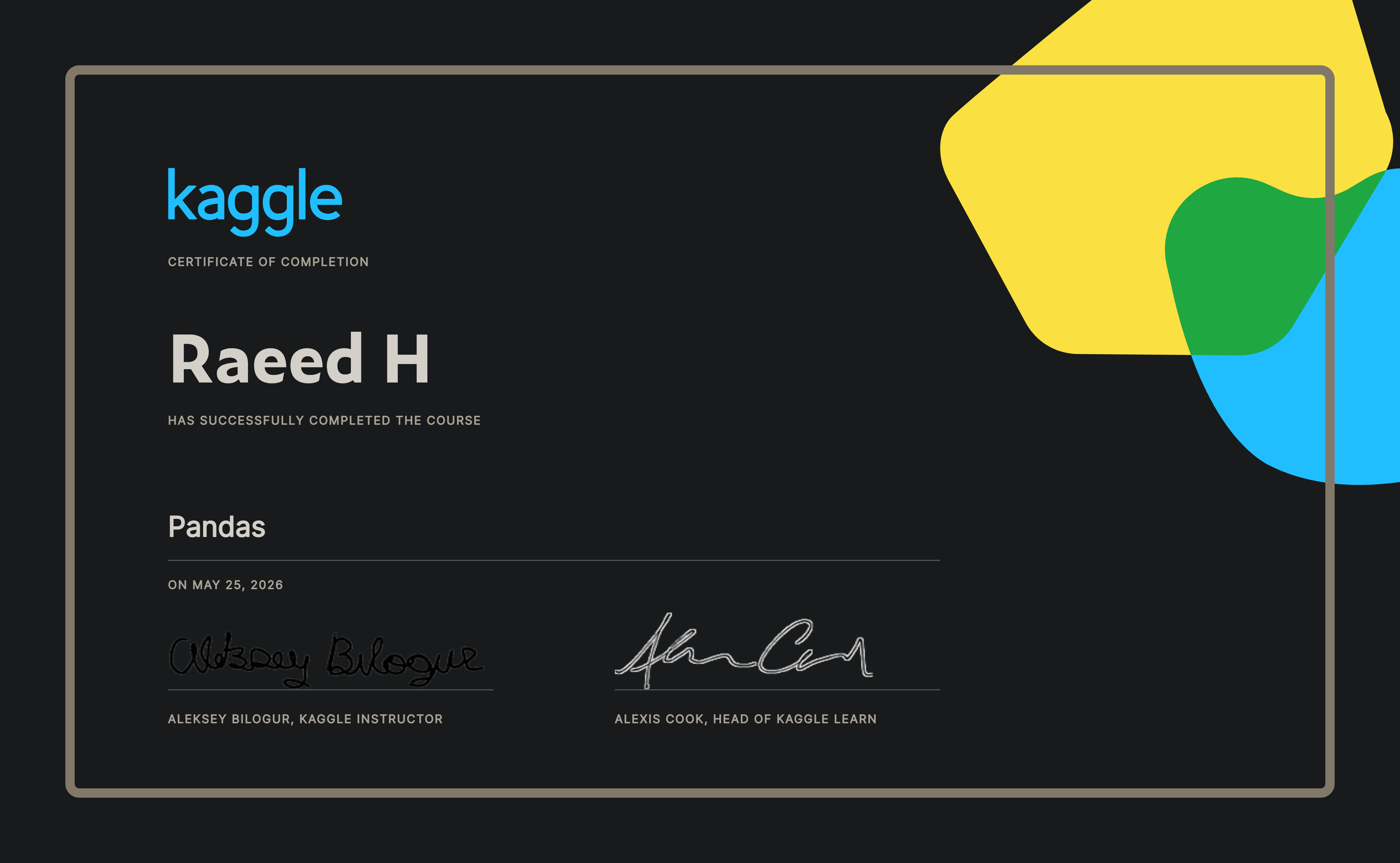 Kaggle Pandas Certificate